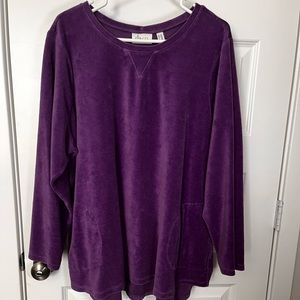 Denim & Co Velour Tunic Purple-2X